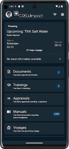 Android application CREWimpact screenshort