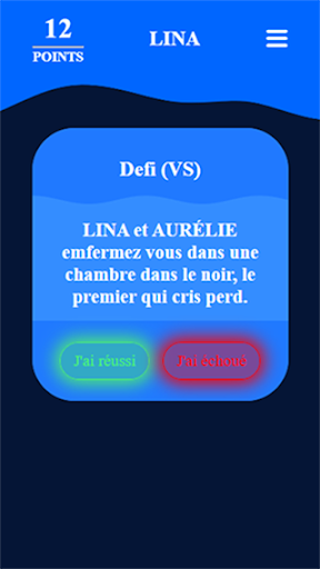 Android application Soirée défis screenshort