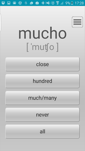 Android application Learn most used Spanish words screenshort