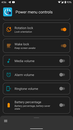 Power menu controls Screen 2