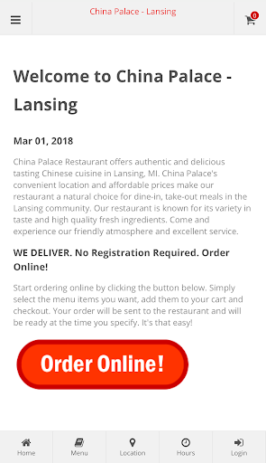 Android application China Palace Lansing Ordering screenshort