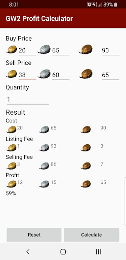 GW2 Profit Calculator Screen 2