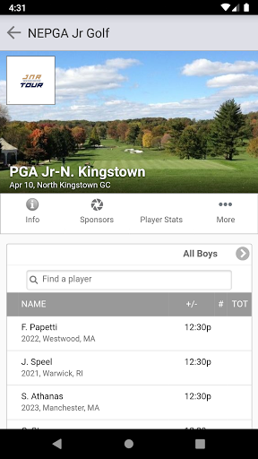 NEPGA Junior Golf Tour Screen 2