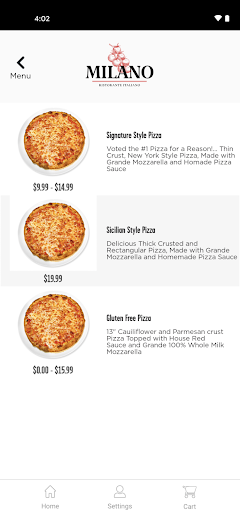 Screenshot of Milano Pizzeria Ocala