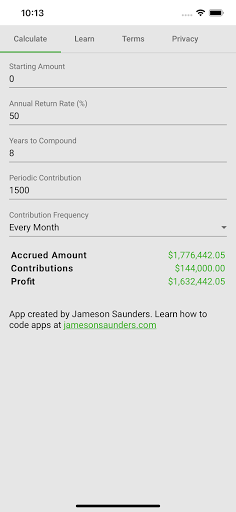 Compound Interest Tool Screen 2