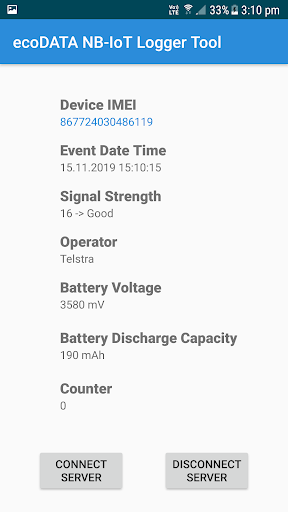 ecoDATA NB-IoT Logger Tool Screen 2