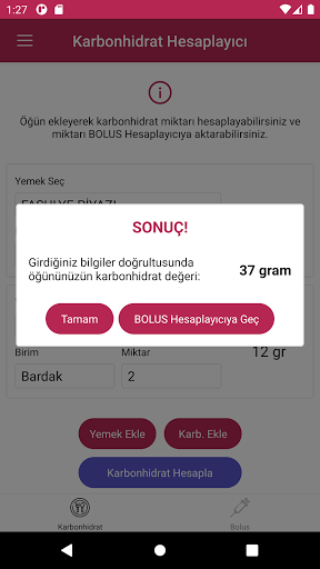 Karbonhidrat-Bolus Hesaplayıcı Screen 2