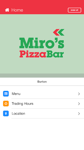 Android application Miro's Pizza Bar screenshort