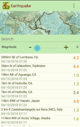 Android application Earthquake screenshort