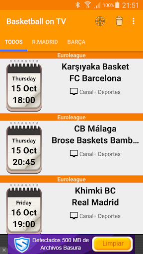 Android application Basketball on TV screenshort