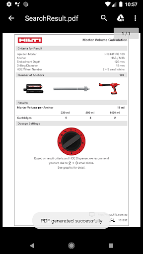 Hilti Volume Calculator Screen 3