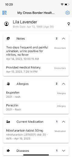 My Cross Border Health Record Screen 3