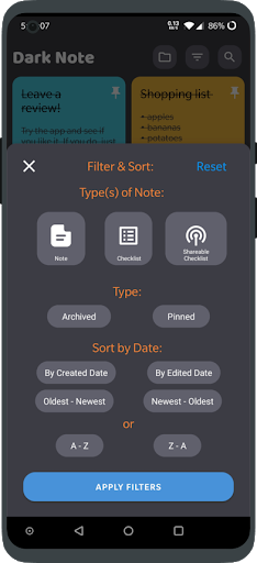 Screenshot of Dark Note - Notes + Grocery