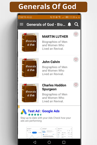 Android application God's Generals Biographies screenshort