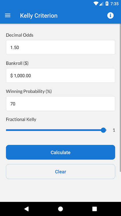 Kelly Criterion Calculator - 1.0.0 - (Android)