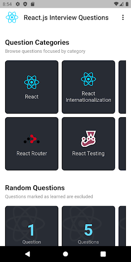 Android application React.js Interview Questions screenshort