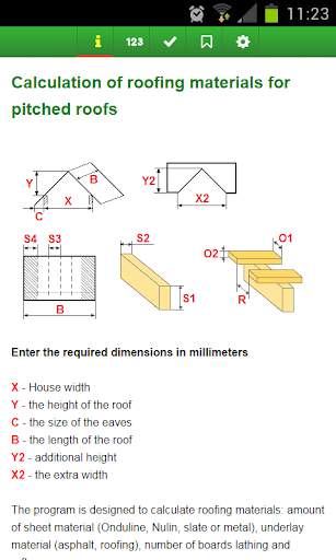 Android application Calculation of the gable roof screenshort