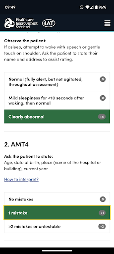 4AT Delirium Assessment Tool Screen 3