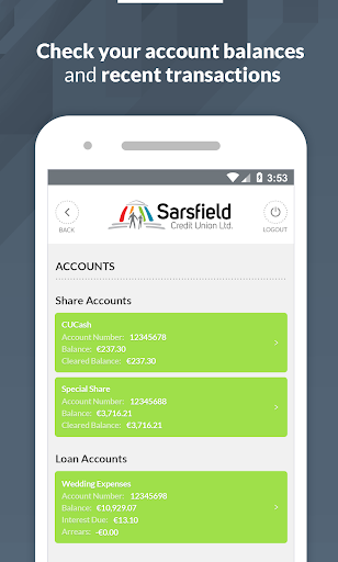 Sarsfield Credit Union Screen 2