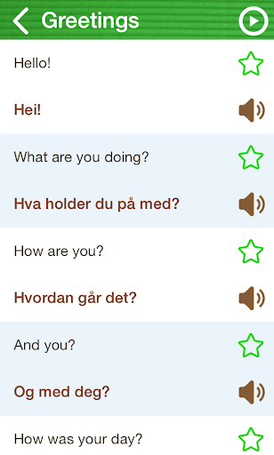 Learn Norwegian Phrasebook Screen 2