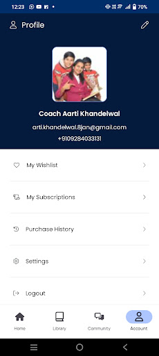 Android application Coach Aarti screenshort