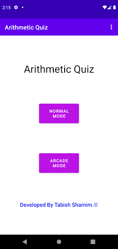 Android application Arithmetic Quiz screenshort