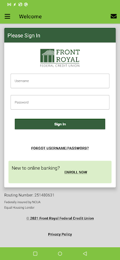 Android application Front Royal FCU Mobile App screenshort