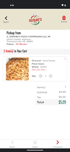 Screenshot of Papano’s Pizza