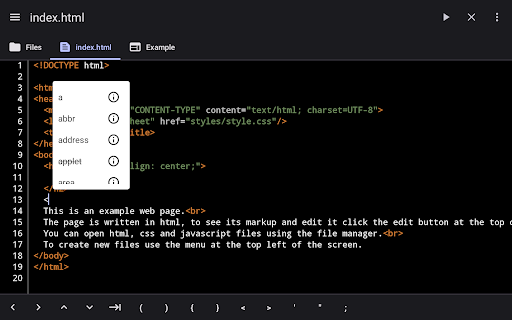 Screenshot of WebCode - html, css, js ide