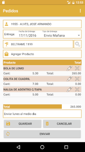 Android application Pedidos screenshort