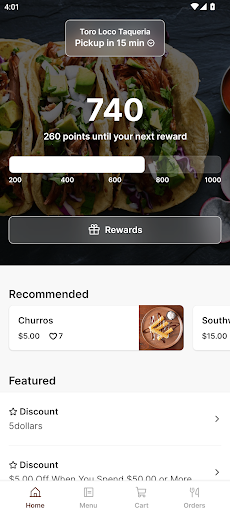 Android application Toro Loco Taqueria screenshort