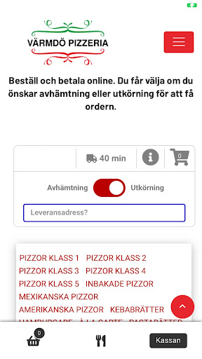 Android application Värmdö Pizzeria screenshort