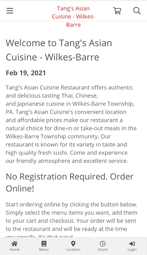 Android application Tang's Asian Wilkes-Barre screenshort