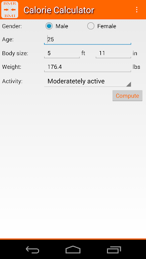 Android application Calorie Calculator BMR + BMI screenshort