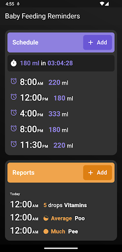 Android application Baby Feeding Reminders screenshort