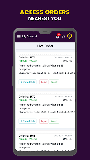 Android application Omsent Delivery Partner screenshort