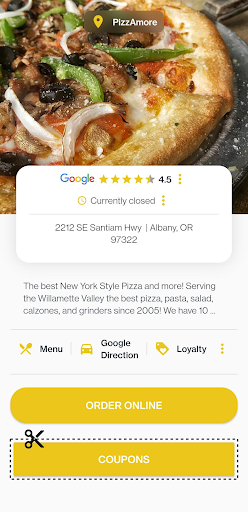 Android application PizzAmore Albany screenshort