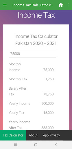 Income Tax Calculator (FBR) Screen 2