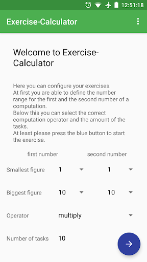 Android application Exercise Calculator — Improve screenshort
