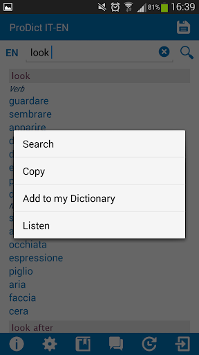 Italian English dictionary Screen 3