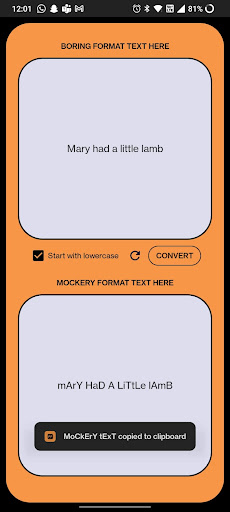 Android application Mockery Text Converter screenshort