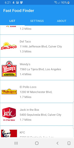 Android application Fast Food Finder screenshort