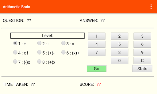 Android application Arithmetic Brain screenshort