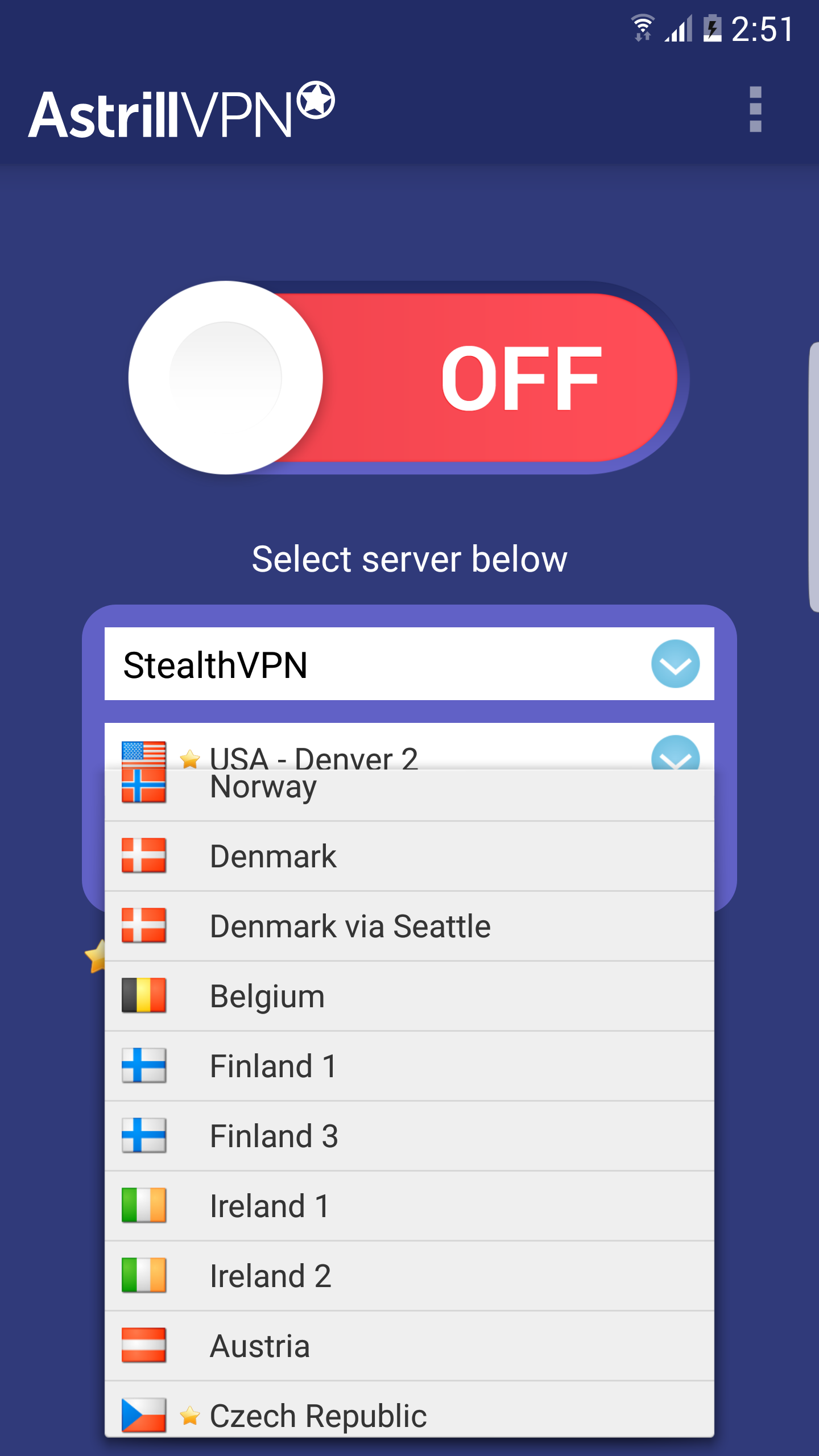 Android application Astrill VPN screenshort