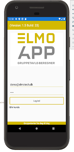 Android application Elmotech Gruppetavle beregner screenshort