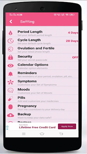 Android application Angle Period Tracker Calendar screenshort
