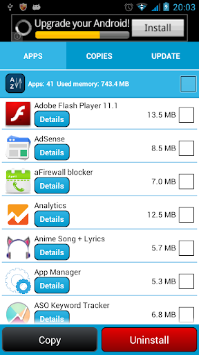 Android application App Manager (apps y backup) screenshort