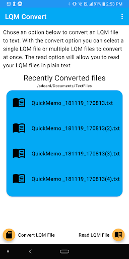 Android application LQM To Text Converter Pro screenshort
