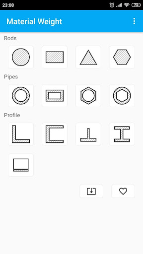 Android application Material weight calculator screenshort