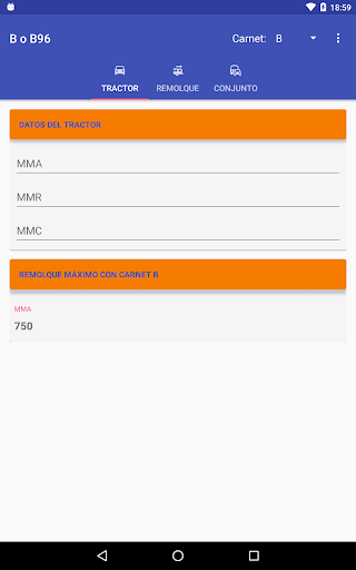 Android application Carnet B+E o B96 screenshort